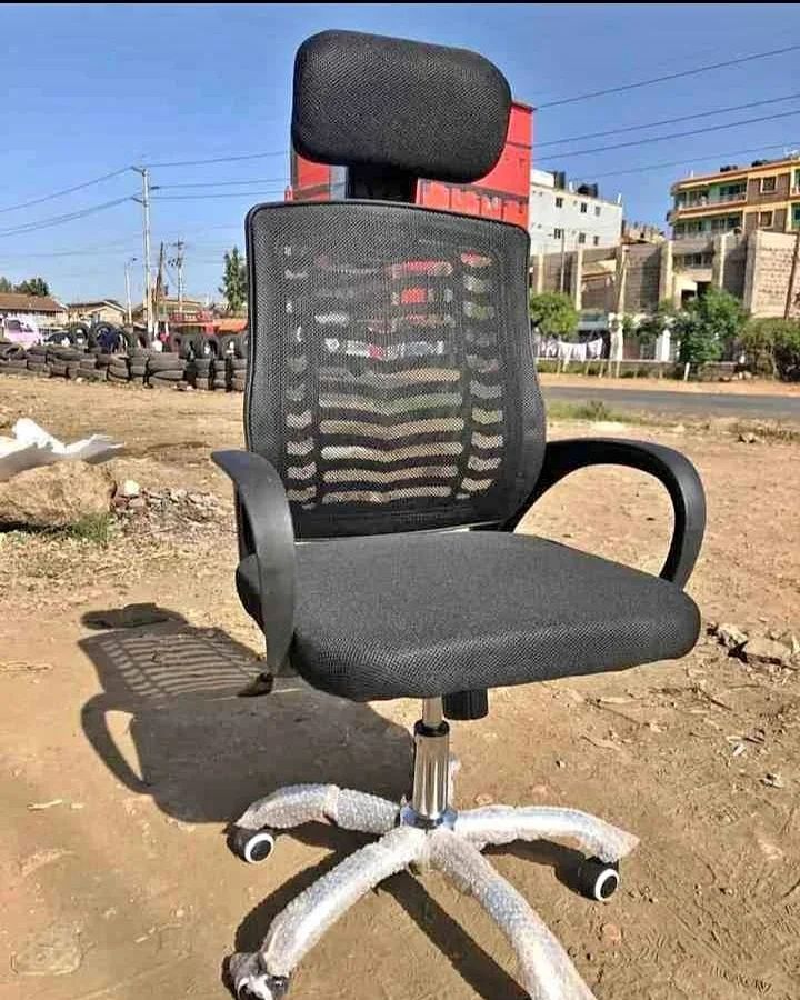Black mesh chair outdoors